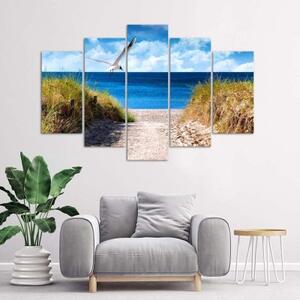 Obraz na plátně pětidílný Krajina Mořská pláž Tráva - 100x70 cm