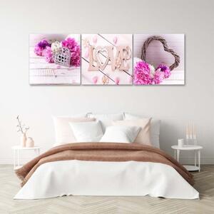 Obraz na plátně třídílný Růžový nápis LOVE - 90x30 cm