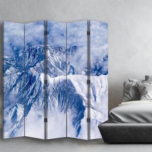 Ozdobný paraván Hory Zimní modrá - 180x170 cm, päťdielny, klasický paraván
