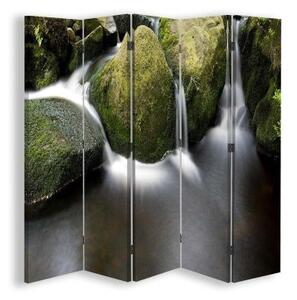 Ozdobný paraván Vodopád Skalní hora - 180x170 cm, päťdielny, klasický paraván