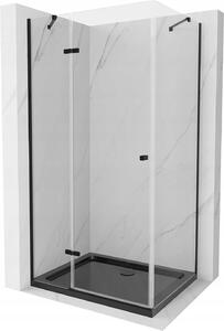Mexen Roma, sprchovací kút s 1-krídlovými dverami 100 (dvere) x 90 (stena) cm, 6mm číre sklo, čierny profil, slim sprchová vanička 5cm čierna s čiernym sifónom, 854-100-090-70-00-4070B
