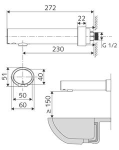 SCHELL MODUS E nástenná senzorová umývadlová batéria HD-K na studenú vodu, na batérie 6V, 230 mm, chróm 019540699