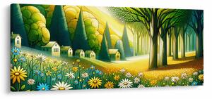 Obraz - Dedina v žlto-zelenej (120x50 cm)