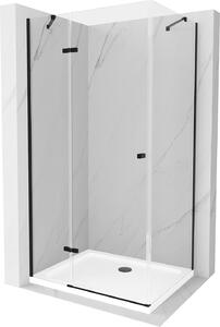 Mexen Roma, sprchovací kút s 1-krídlovými dverami 110 (dvere) x 90 (stena) cm, 6mm číre sklo, čierny profil, slim sprchová vanička 5cm biela s čiernym sifónom, 854-110-090-70-00-4010B
