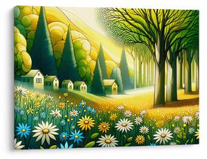 Obraz - Dedina v žlto-zelenej (70x50 cm)