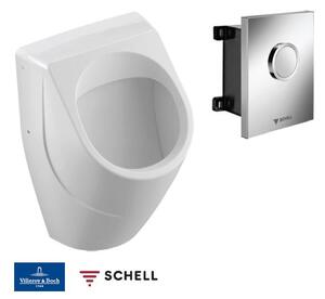 Villeroy & Boch + Schell - Pisoár s tlačným splachovaním, biela/chróm