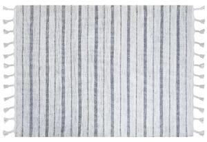 Koberec biely a sivý 140 x 200 cm pruhovaný vzor so strapcami moderná obývacia izba spálňa