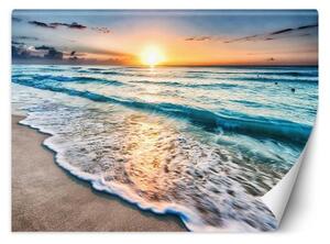 Fototapeta, Moře Pláž Vlna Severní moře Západ slunce - 100x70 cm