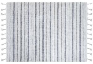 Koberec biely a sivý 160 x 230 cm pruhovaný vzor so strapcami moderná obývacia izba spálňa
