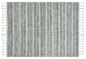 Koberec zelený a biely 140 x 200 cm pruhovaný vzor so strapcami moderná obývacia izba spálňa