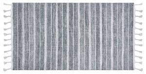 Koberec sivý a biely 80 x 150 cm pruhovaný vzor so strapcami moderná obývacia izba spálňa