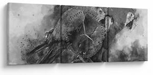 Obraz - Akvareloví papagáje (s hodinami) (90x30 cm)
