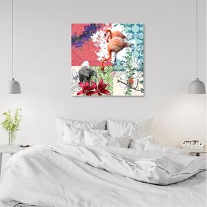 Obraz na plátně, Koláž ptáků plameňáka - 30x30 cm