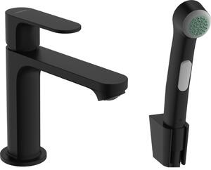 Hansgrohe Rebris S - Páková umývadlová batéria 110 s ručnou sprchou Bidette a sprchovou hadicou 160 cm, bez odtokovej súpravy, čierna matná 72215670