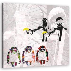 Obraz na plátně, Banksy Pulp Fiction and Monkeys - 30x30 cm