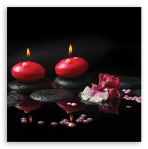 Obraz na plátně, Zen kameny z červených svíček - 60x60 cm