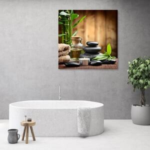 Obraz na plátně, Složení Zen z černých kamenů a bambusu - 30x30 cm