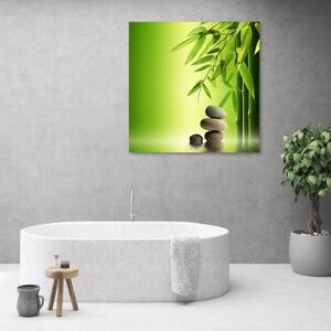 Obraz na plátně, Zen a bambusové kameny na zeleném pozadí - 30x30 cm