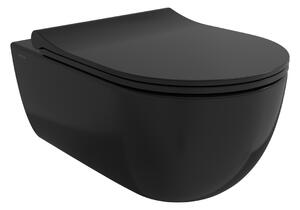 BOCCHI V-Tondo - WC závesné 545x360 mm, Rimless + sedátko slim, Soft Close - SET, čierna matná