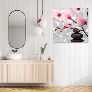 Obraz na plátně, Zen Stones a větvička orchideje - 30x30 cm