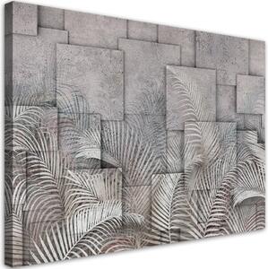 Obraz na plátně, 3D listy proti pozadí napodobující beton - 60x40 cm