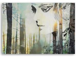 Obraz na plátně, Abstraktní tvář ženy v lese - 60x40 cm