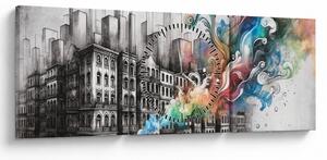 Obraz - Priemyselný život (s hodinami) (90x30 cm)