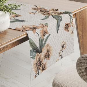Biante Bavlnený behúň na stôl Sandra SA-624 Hnedé orchidey na bielom 20x120 cm