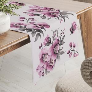 Biante Bavlnený behúň na stôl Sandra SA-623 Lila orchidey na bielom 20x120 cm