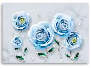 Obraz na plátně, Modré 3D růže - 60x40 cm