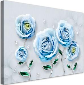 Obraz na plátně, Modré 3D růže - 120x80 cm