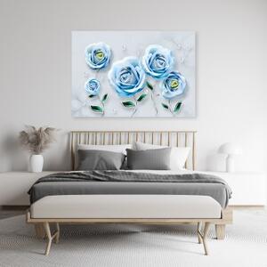 Obraz na plátně, Modré 3D růže - 60x40 cm