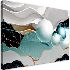 Obraz na plátně, Tyrkysová abstrakce s 3D koulemi - 100x70 cm