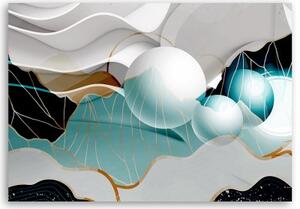 Obraz na plátně, Tyrkysová abstrakce s 3D koulemi - 60x40 cm
