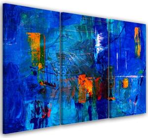 Obraz na plátně třídílný, Modrá abstrakce ruka -napadeno - 120x80 cm