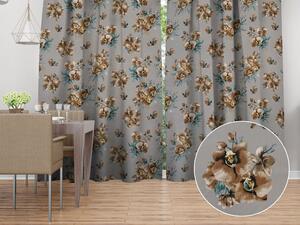 Biante Bavlnený záves Sandra SA-622 Hnedé orchidey na sivom 150x140 cm
