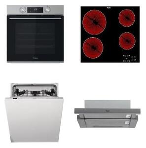 Whirlpool rúra OMK58CU1SX + sklokeramická varná doska AKT8090NE + vstavaná umývačka riadu 60cm WIC3C26F + digestor 60cm AKR7491IX