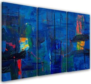 Obraz na plátně třídílný, Modrá abstrakce ruka -napadeno - 120x80 cm