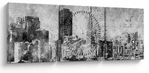 Obraz - Coffee art city (s hodinami) (90x30 cm)
