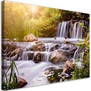 Obraz na plátně, Vodopád při přírodě Sunset - 100x70 cm