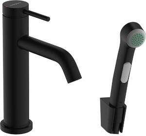 Hansgrohe Tecturis S - Páková umývadlová batéria 110 s ručnou sprchou Bidette, čierna matná 73211670