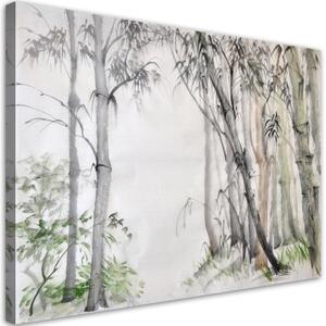Obraz na plátně, Šedé stromy les malovaný - 100x70 cm