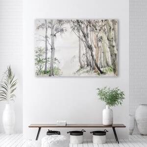 Obraz na plátně, Šedé stromy les malovaný - 60x40 cm