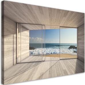 Obraz na plátně, Pohled moře z okna - 100x70 cm