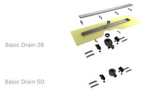 ESS Basic Drain - Univerzálny sprchový žľab 600x72 mm, kompletná sada, kartáčovaná nerezová oceľ BD-60-FL-50/28