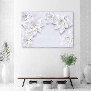 Obraz na plátně, Zasněžené bílé květy rostliny - 60x40 cm