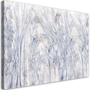 Obraz na plátně, Modré obrysy květin - 60x40 cm