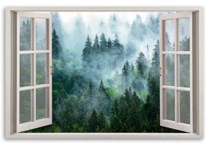 Obraz na plátně, Okno zeleného lesa v přírodě mlhy - 60x40 cm