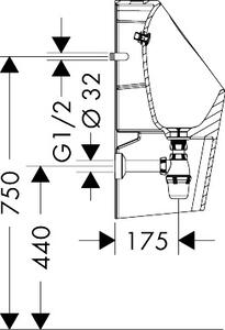 Hansgrohe EluPura Original Q - Pisoár 600/300 so zadným prívodom vody a spodným/zadným odtokom, bez okraja, biela 60127450