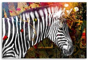 Obraz na plátně, Zebra na barevném pozadí - 60x40 cm
